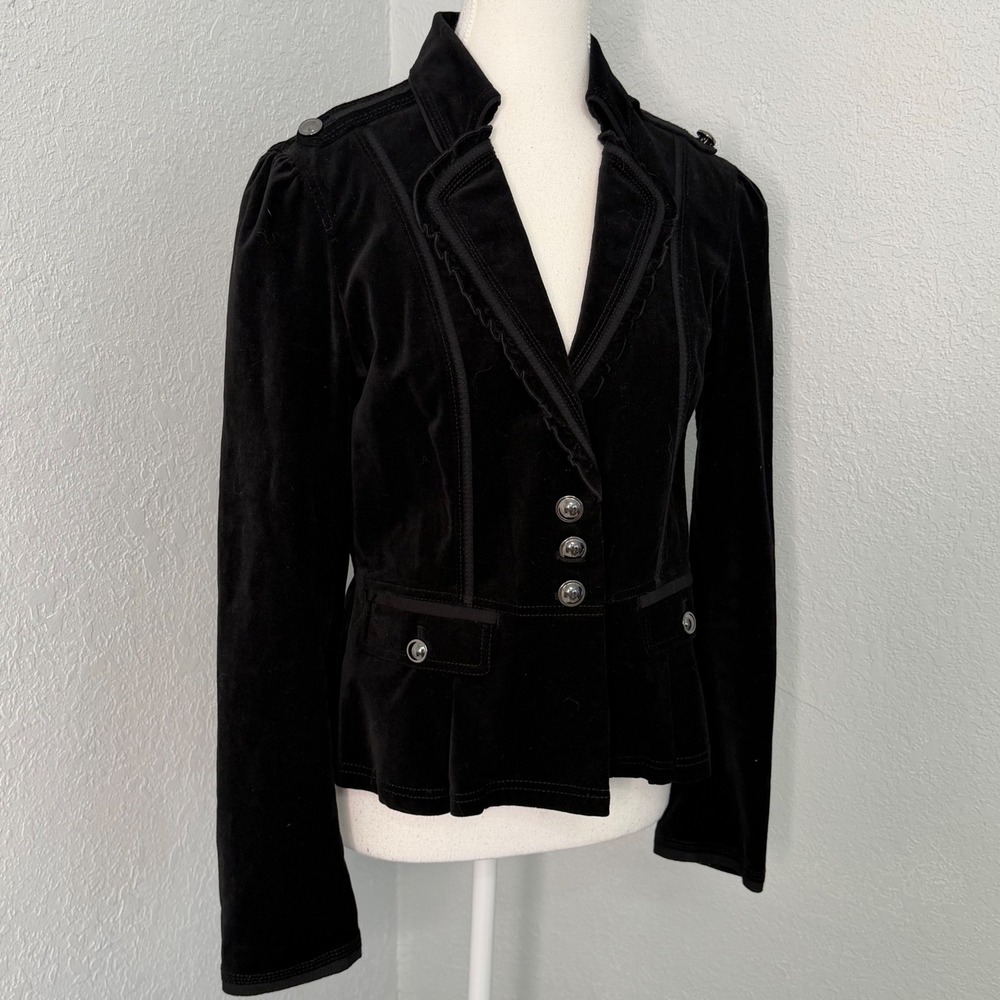 White House Black Market Black Velvet Military Peplum Blazer Jacket Size 6 - Picture 3 of 9